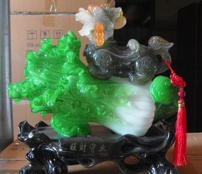旺财守业 辟邪麒麟 树脂工艺品 仿玉摆件 白菜 办公开业装饰