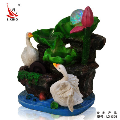 【LX1305流水喷泉加湿器工艺品摆设家居装饰摆件 双天鹅荷花流水】价格,厂家,图片,塑料、树脂工艺品,艺婷精品-